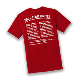 T-shirt with roster printed on the back.