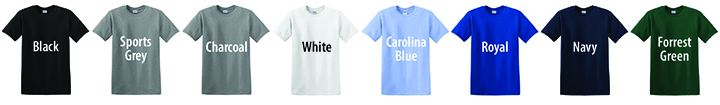 row 1 of t-shirts showing the color available